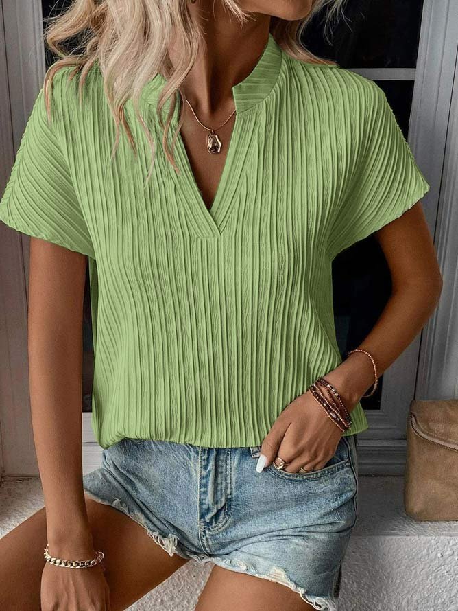 Loose Casual V Neck Plain Shirt