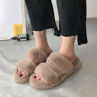 Open Toe Flat Faux Fur Fluffy Women S House Slippers