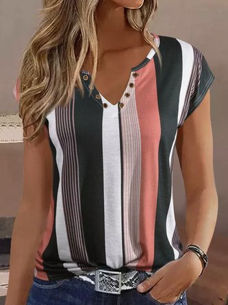 Striped Jersey Casual Buckle Shirt