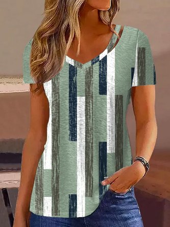 Plus Size Jersey Casual V Neck Regular Fit T-Shirt
