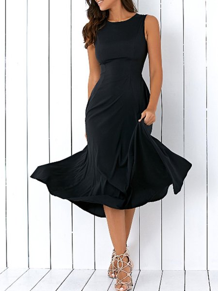 Popjulia Plus Size Crew Neck Women Black Dress Going out ...