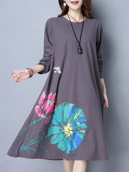 crew neck floral printed shift dress