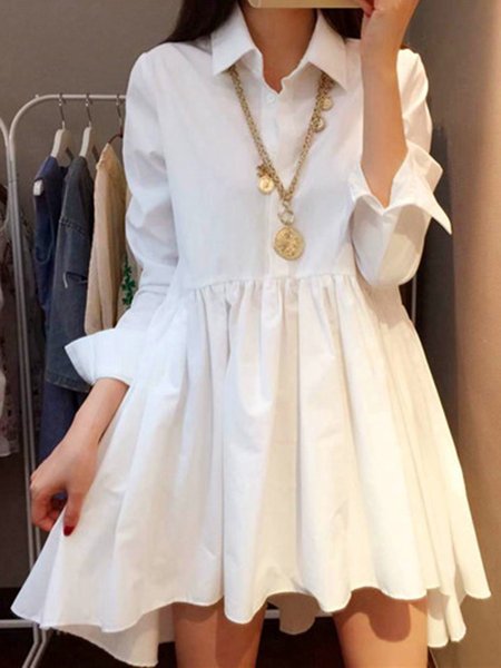 Popjulia Plus  Size  Shirt  Collar Women White Dress  High  Low  