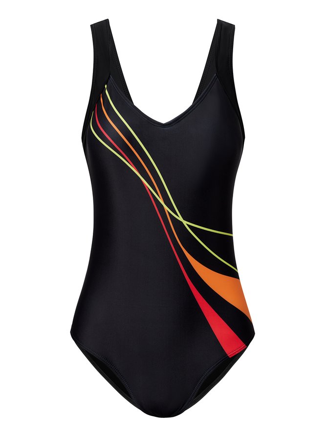 Casual Abstract Printing V neck One Pieces Swimsuit