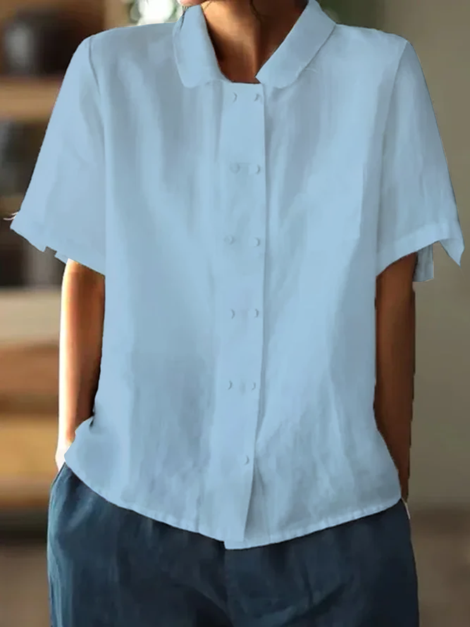 Women's Baby Collar Double Breasted Short Sleeve shirt