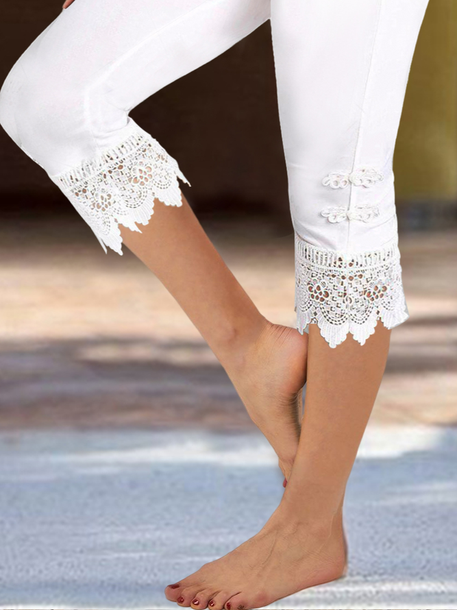Casual Lace Edge Plain Regular Fit Leggings