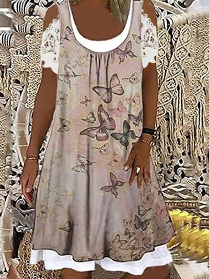 Casual Butterfly Crew Neck Dress
