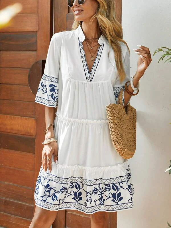 Floral Casual V Neck Dress