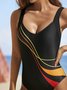 Casual Abstract Printing V neck One Pieces Swimsuit