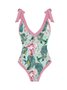 Tropical V Neck Printing Vacation One Piece With Cover Up