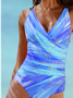 Vacation Abstract Printing V neck One-Piece Swimsuit