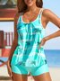 Vacation Scoop Neck Tropical Printing Tankini