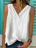 Loosen Solid V Neck Solid Simple Woven Tank