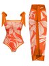 Vacation Plants Printing Strapless One Piece With Cover Up